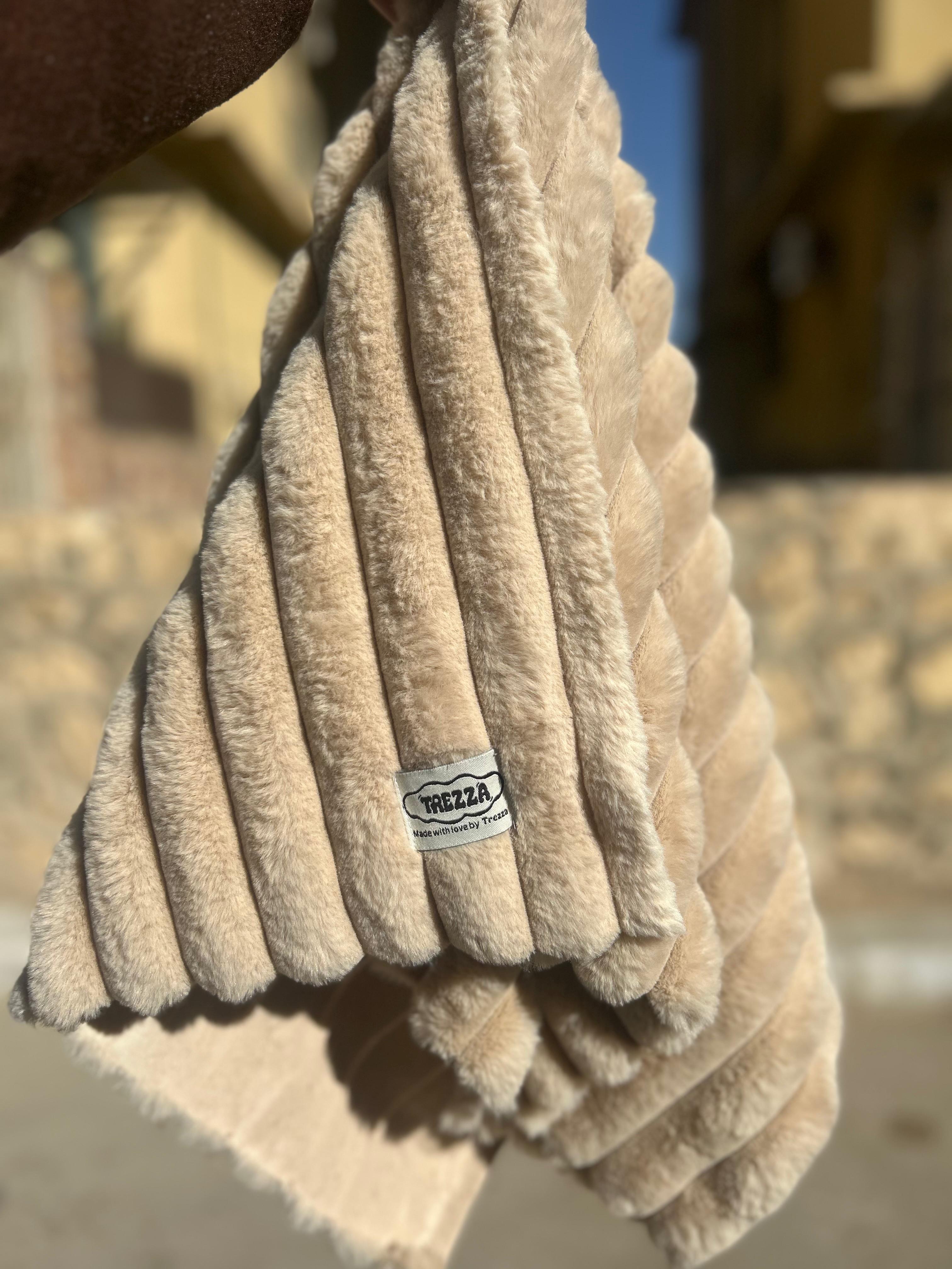 Fluffy Hug Scarf – Beige Soft Winter Mohair Scarf for Women